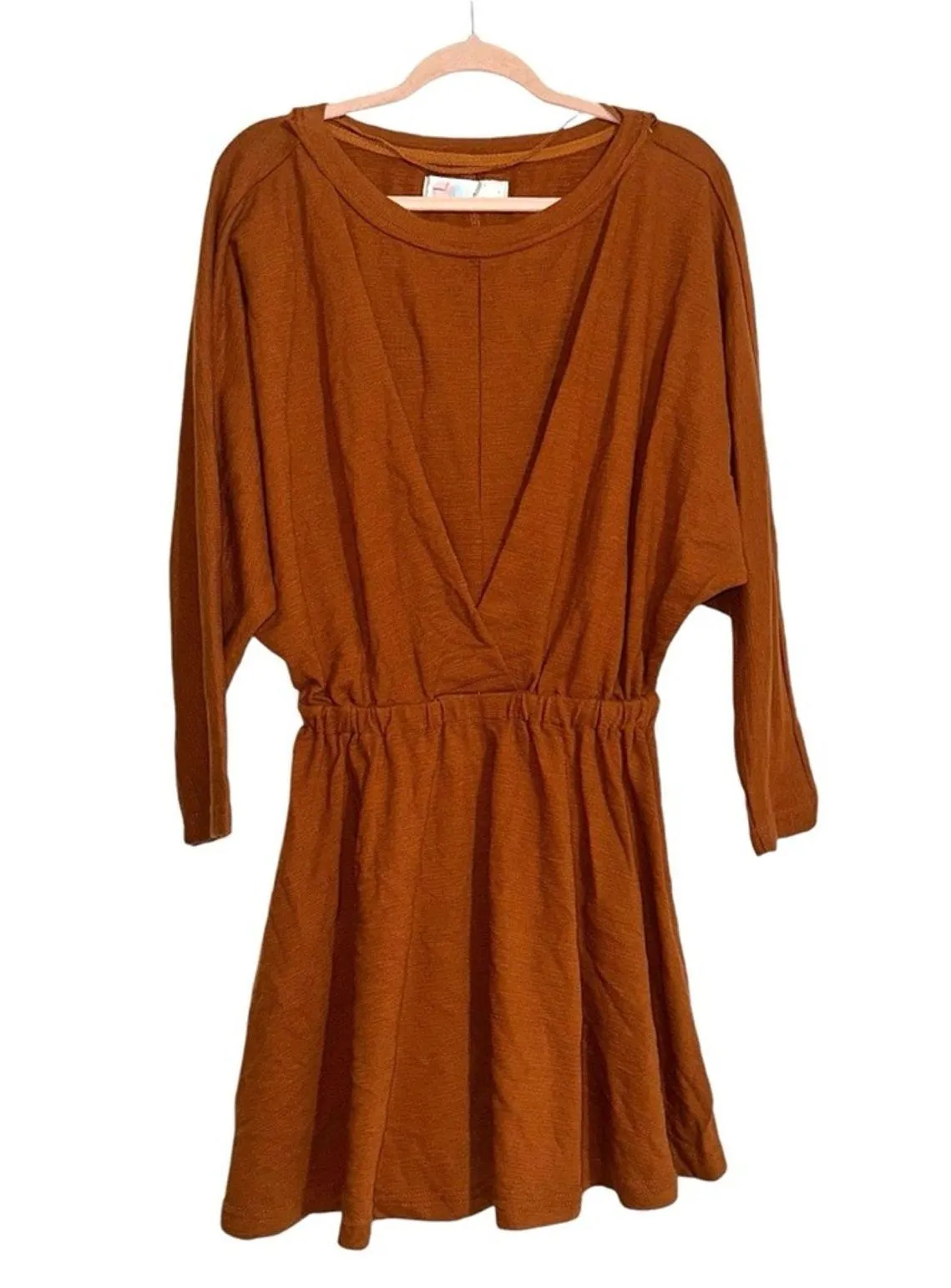 Free People Beach Santa Maria Long Dolman Sleeve Orange Mini Dress SMALL - Image 2