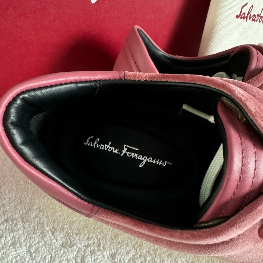 $685 NEW Salvatore Ferragamo Womens Cube Sneakers Pink Red Velvet Luxe size 6 - Image 6