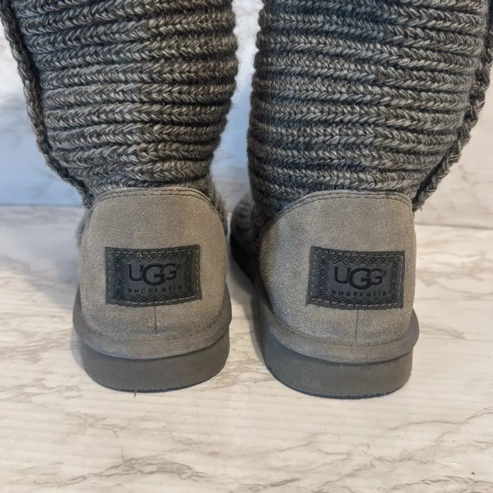UGG Cardy 5649 Gray Suede Sock Knit Tall Button Slipper Winter Boots Womens sz 6 - Image 8