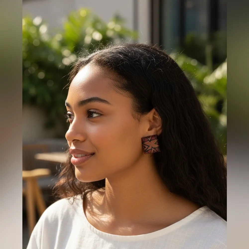 Geometric Patterned Earrings Brown - Image 2