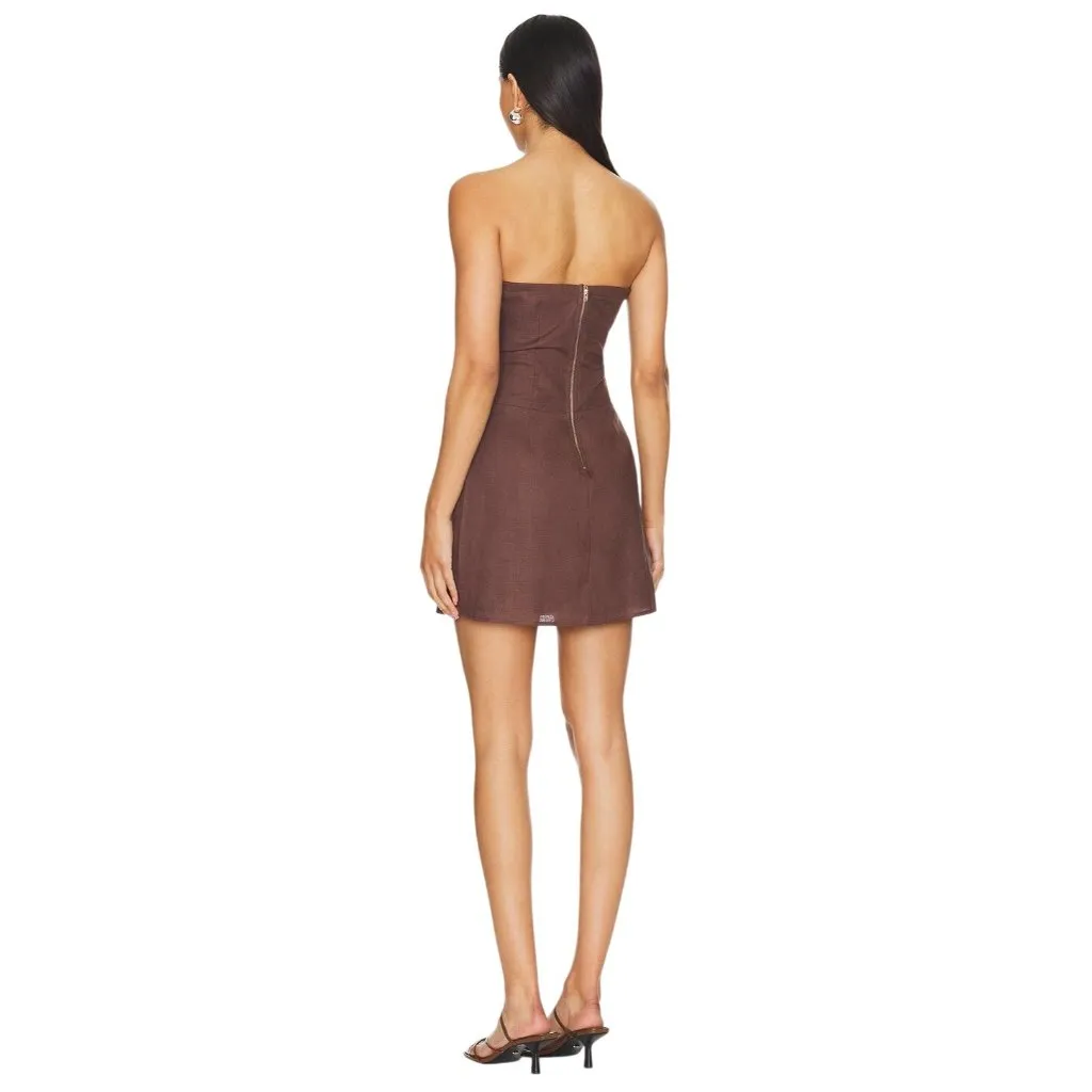 SNDYS Romi Linen Dress in Chocolate Small New Womens Mini Brown - Image 2