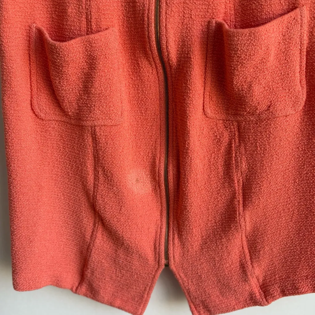St. John Coral Orange Textured Knit Sleeveless Zip Front Dress with Pockets Sz 4 - Image 3