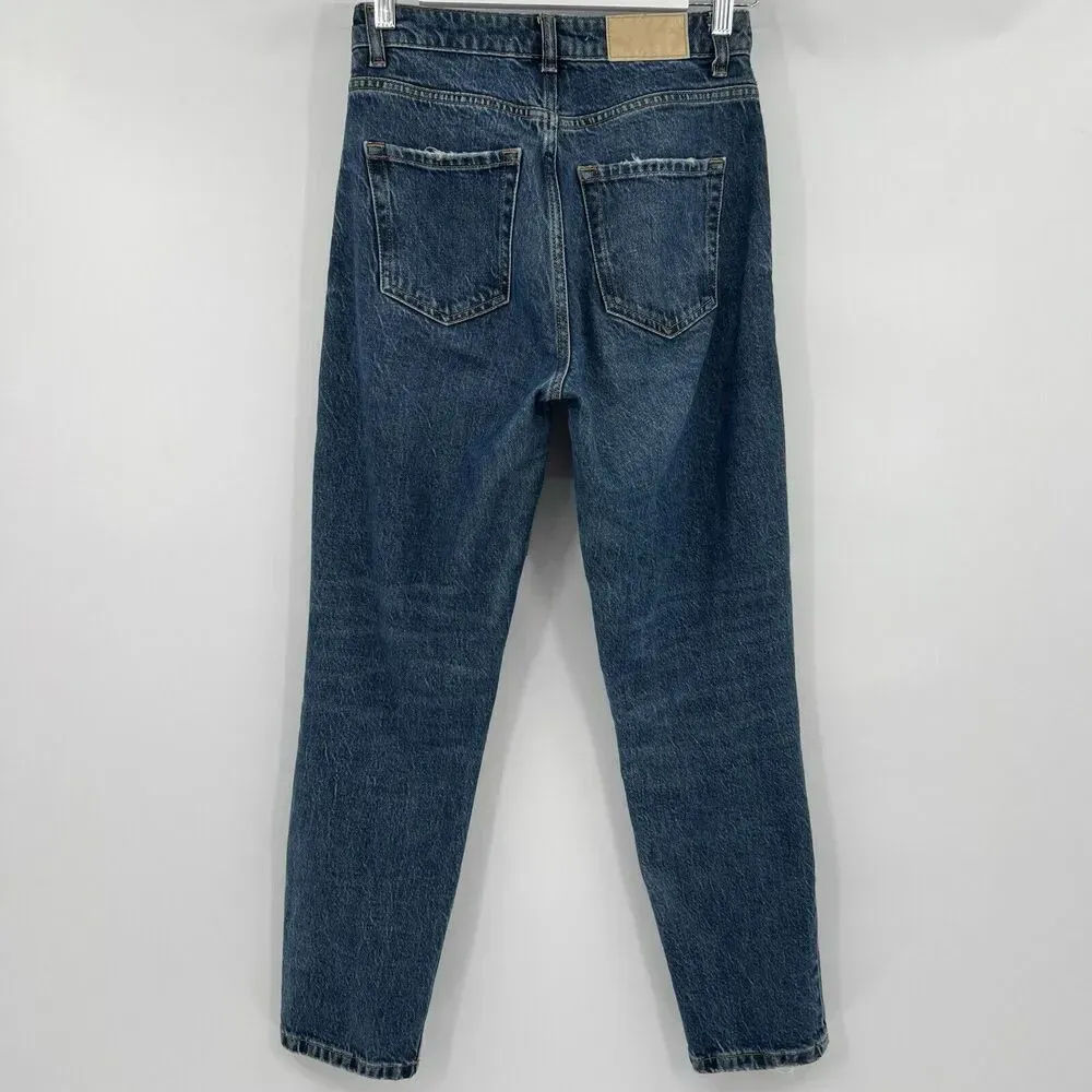 Zara Jeans Slim Straight Leg High Rise Dark Wash Blue Denim‎ Women’s Size 2 - Image 4