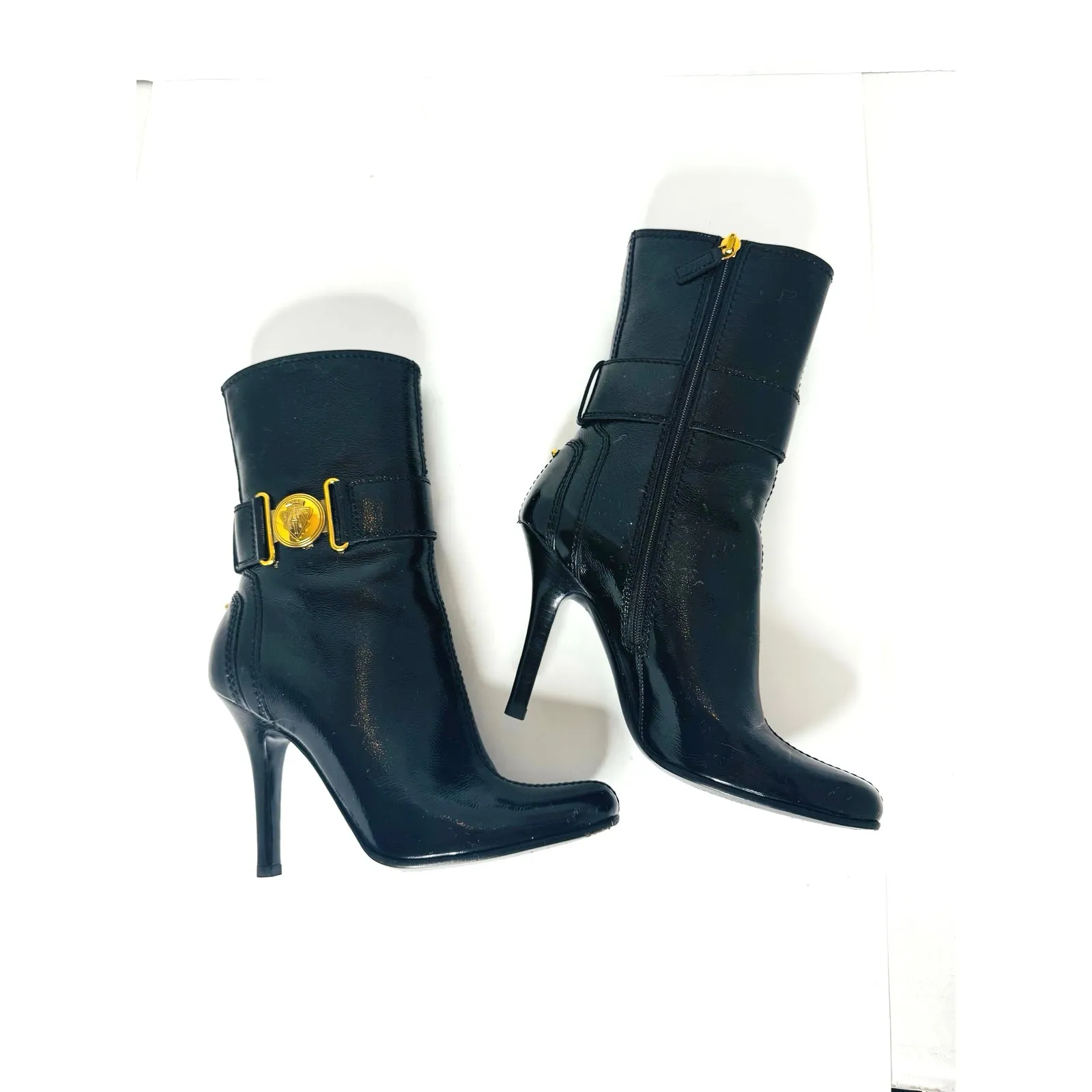 Gucci Hysteria Patent Leather Ankle Boots Size 37.5c Black High-Gloss Booties - Image 7