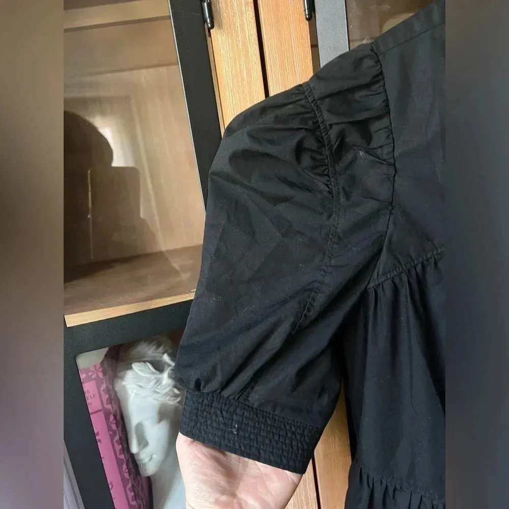 En Saison Poplin midi maxi dress tiered puff short sleeves modest hill house Black Size XS - Image 4