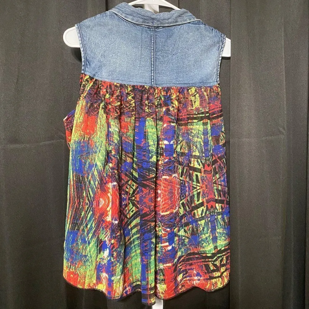 Callie girl denim multicolored low/high sleeveless shirt Size XL - Image 5