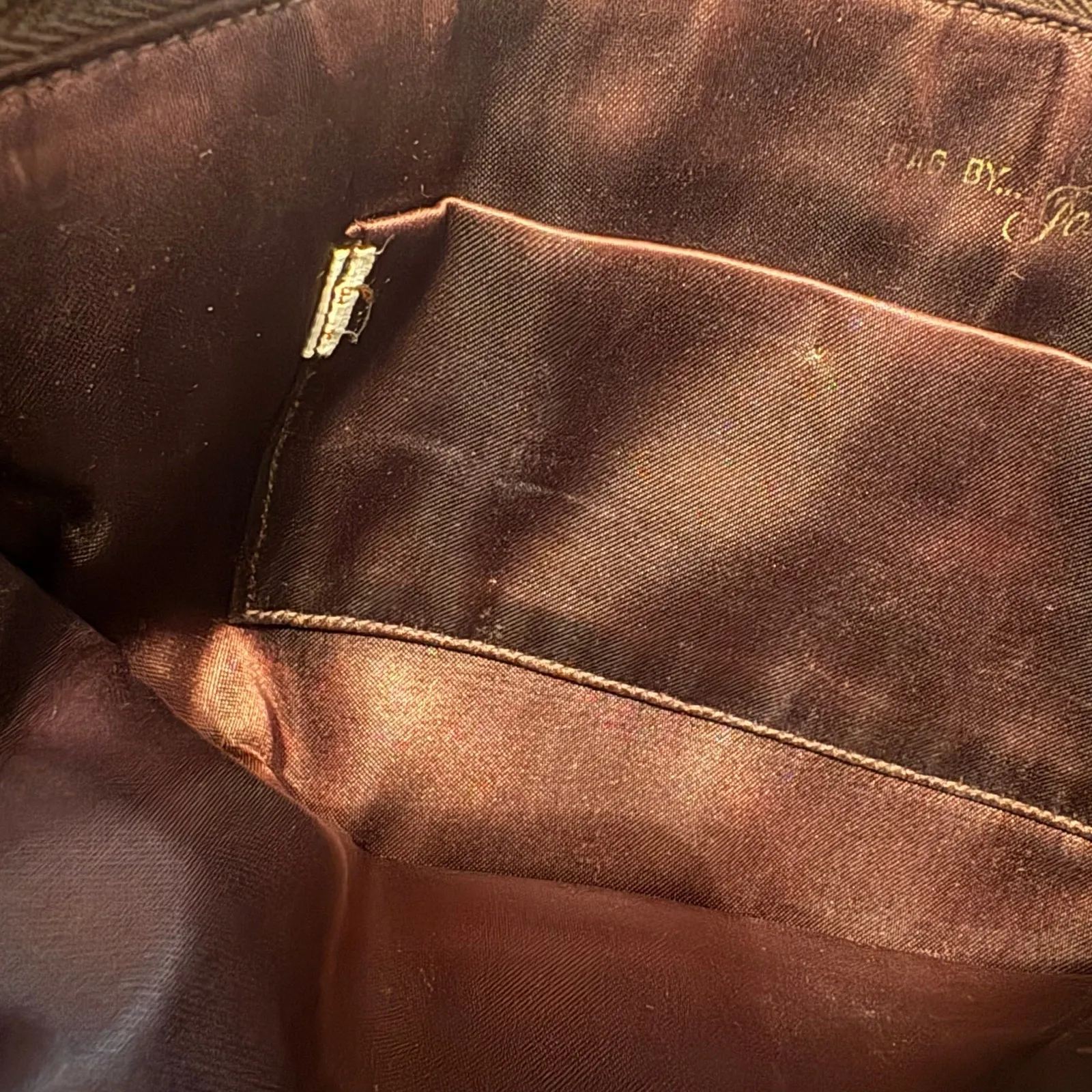 VTG Bag By Josef Beaded Clutch Purse Bronze Metallic Zip Top Evening Glam Disco Brown - Image 12