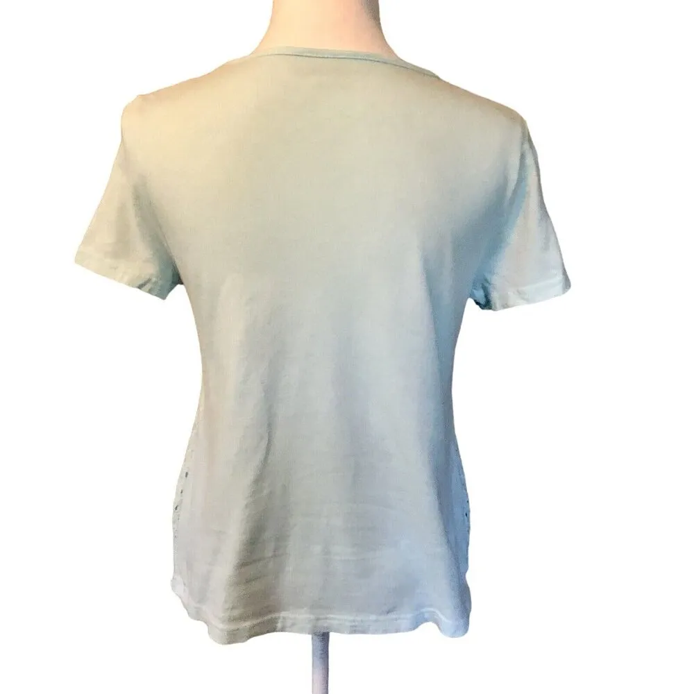 Croft & Barrow Top Womens S Used Blue Eyelet Some Wash Wear - Image 15