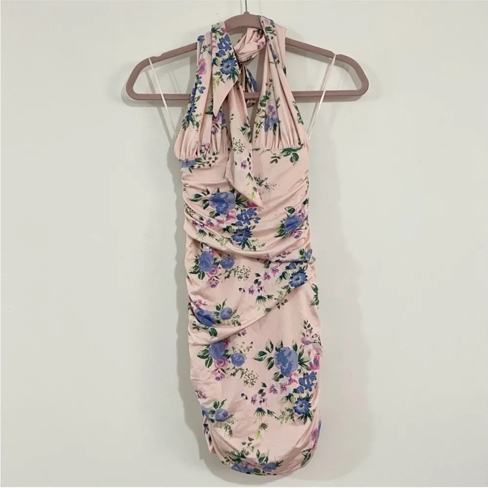 Zara pink floral print dress mini halter tied collar BLOGGERS FAVORITE!! NEW - Image 11