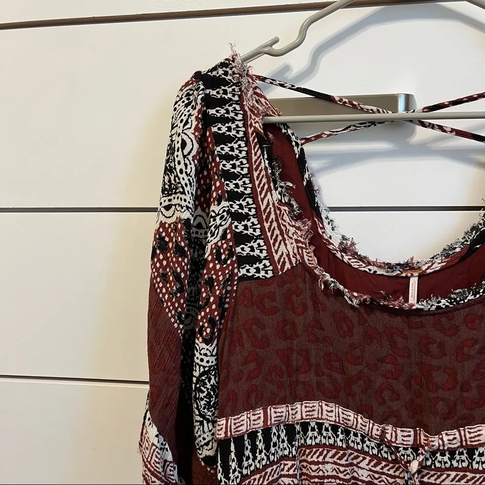 Free People Heart of Gold Boho Chic Dress Maroon & White - Image 7