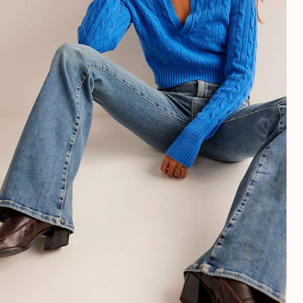 We The Free Jayde High Rise Flare Leg Jeans Mermaid Blue - Image 3