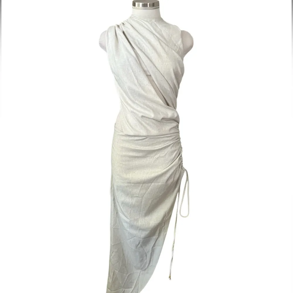 PLT LABEL OFF WHITE DRAPED RUCHED SKIRT MIDAXI DRESS Size 10 NWT - Image 6