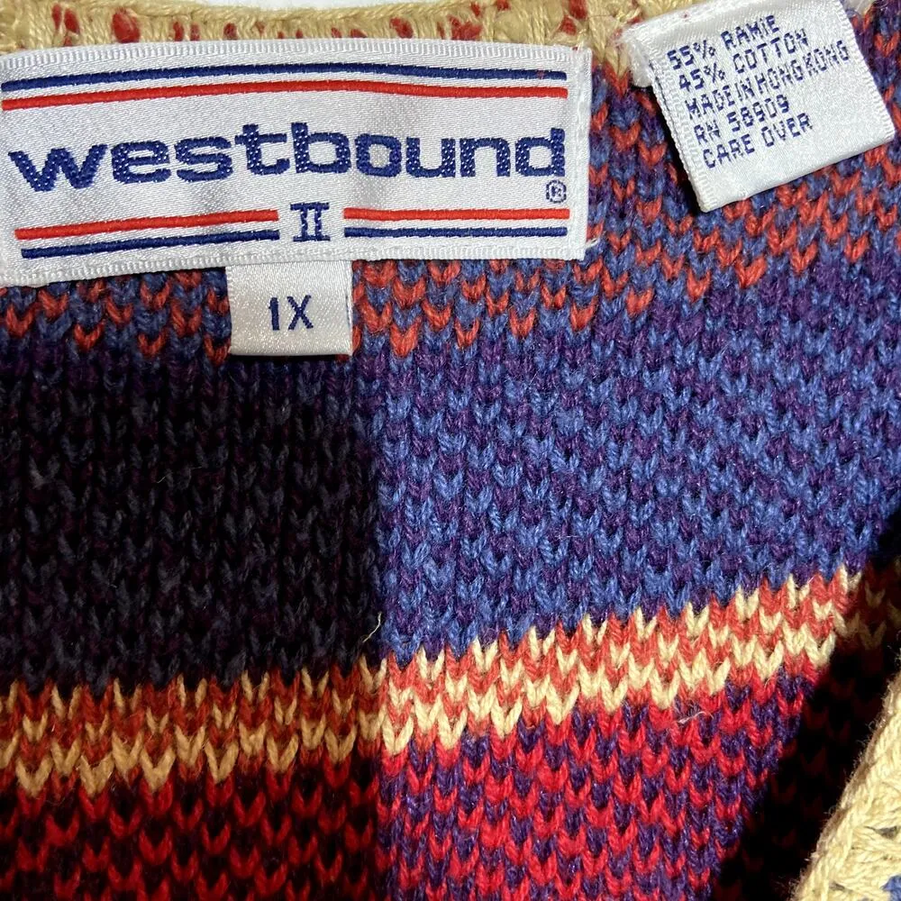 80s Vintage Sweater Vest Westbound Knit V-Neck Floral Aztec Multicolor 1X - Image 3