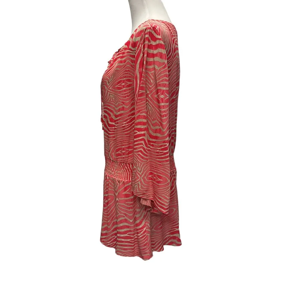 Alice + Olivia Women's Zebra Print Blouse Silk Blend Smocked Top Size‎ M Pink - Image 4