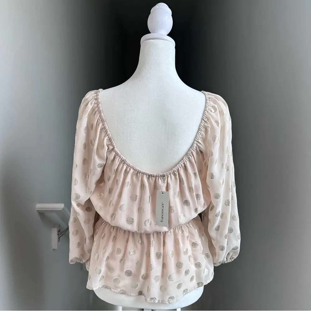 NWT Francesca’s Anett Pink Sparkle Polka Dot Peplum Top XS - Image 2