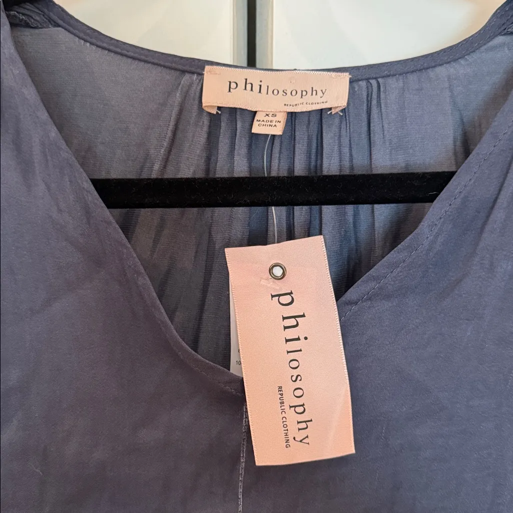 Philosophy XS Deep Blue Blouse smocked rushed waist and hem ruffle shoulders - Image 2