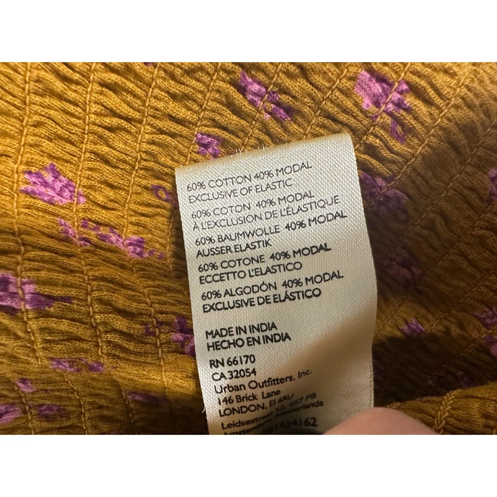 Free People Marigold Smocked Square Neck Golden Combo Size Large - Image 4