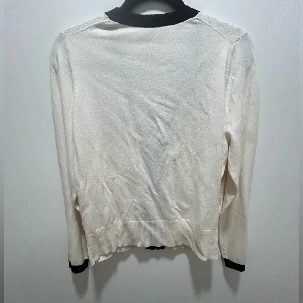 ANN TAYLOR womens classy zipper front Ivory & Black Cardigan Sweater Size XLARGE - Image 5