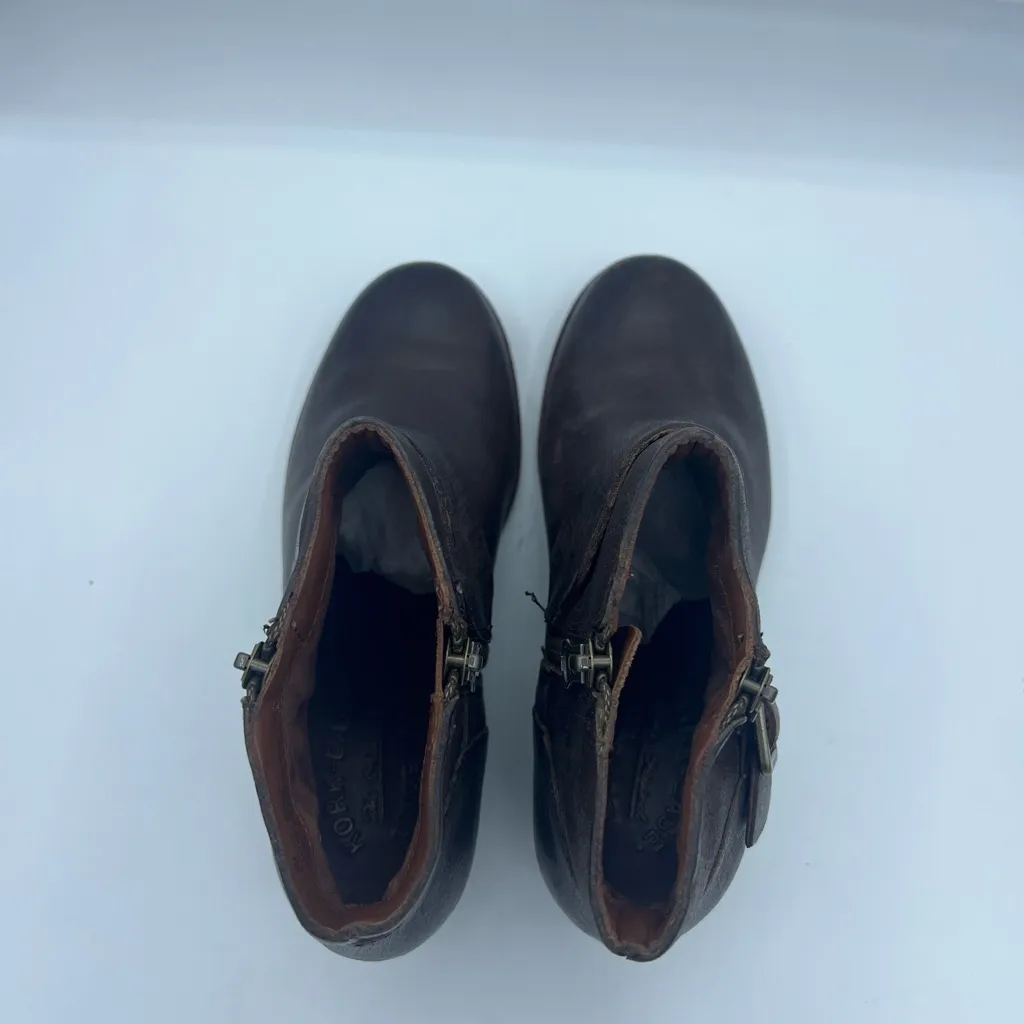 Kork Ease Brown Leather Isa Booties Heel Buckle Size 6 - Image 3