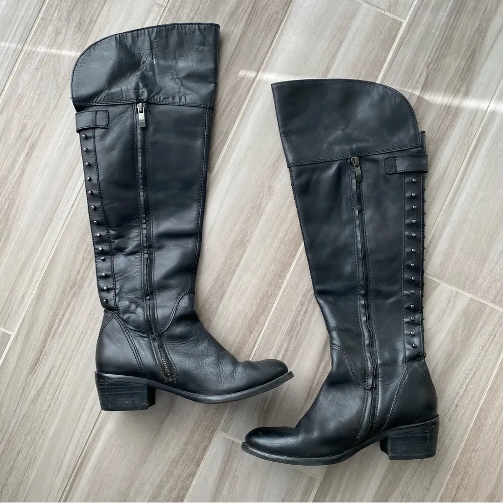 Studded Back Knee High Black Leather Boots - Image 2