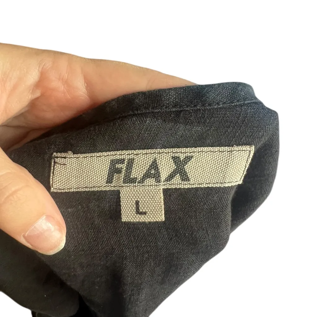 Flax 100% Linen Black Tank Top Button-Front Scoop Neck Large - Image 5