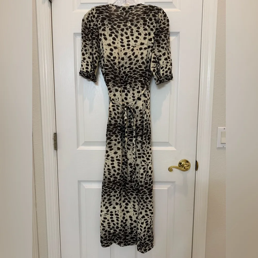 Sea New York Leo Animal Print Wrap Midi Dress Size 0 Brown - Image 3