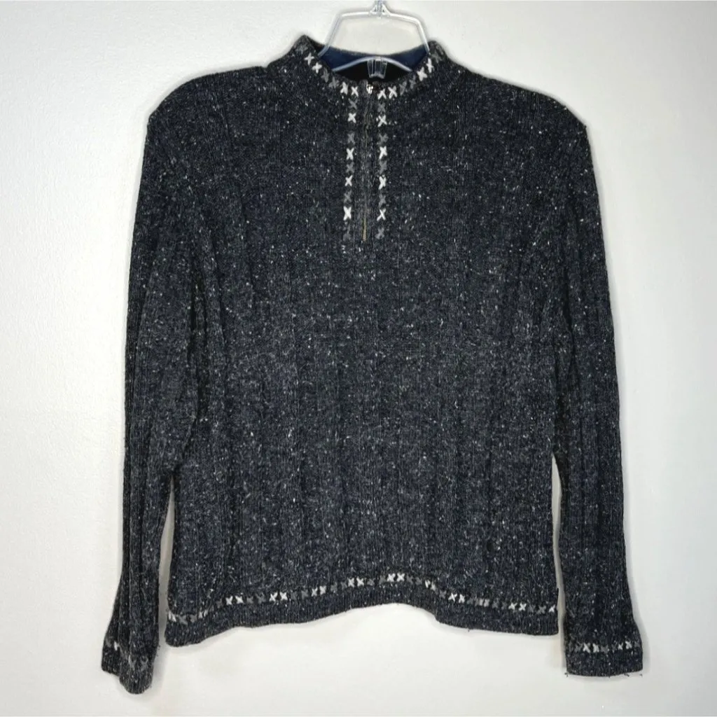 Woolrich Sweater Womens Large Gray White 1/4 Zip Gorpcore Cabincore Heritage - Image 2