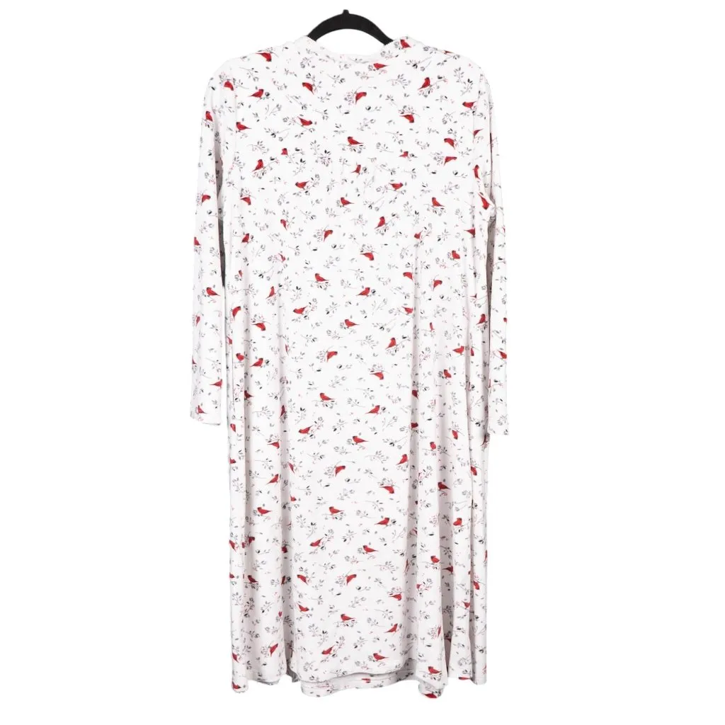Aria Collection Fleece Cardinal Nightgown M Womens Long Sleeve White Red Winter - Image 7