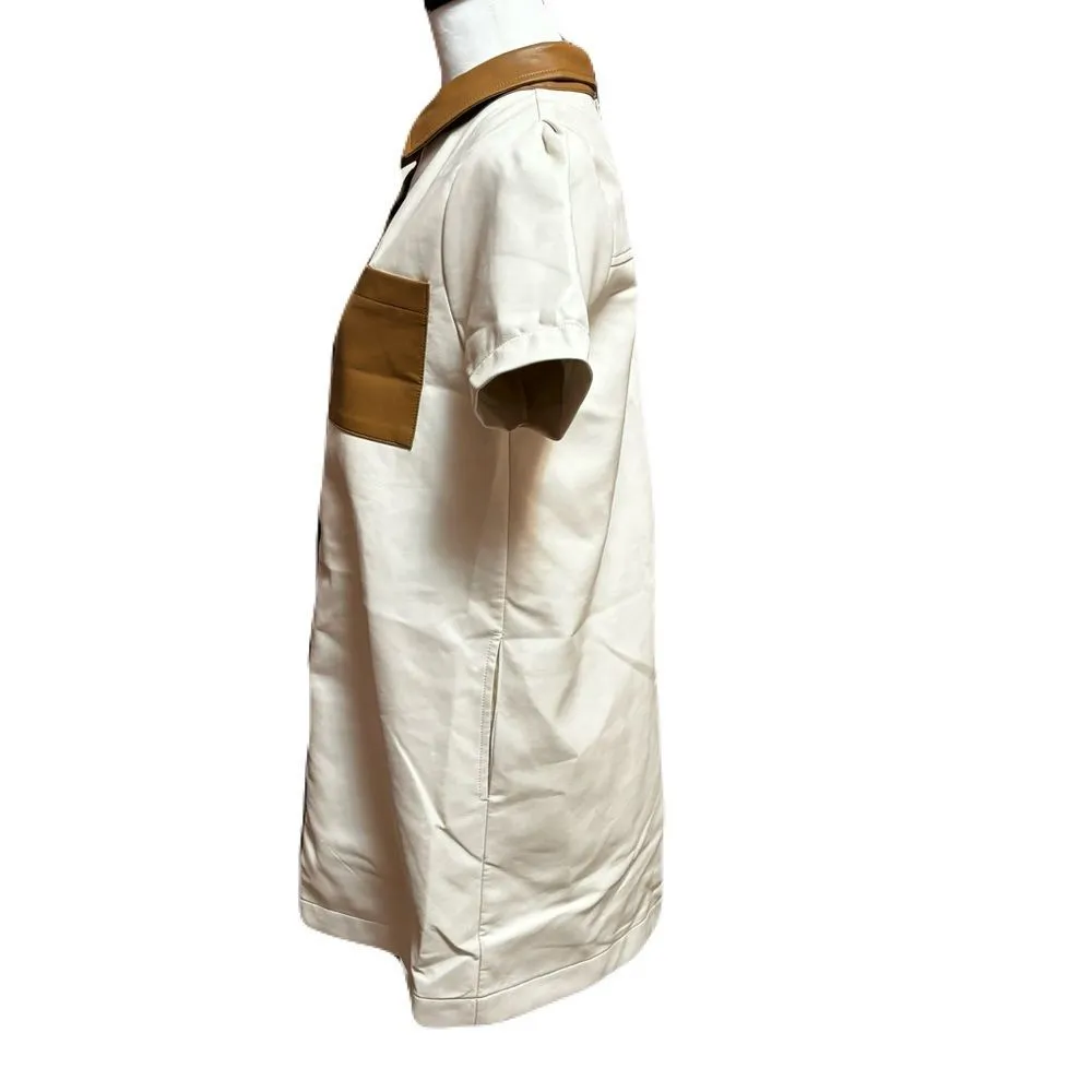 NWT Fate Cream and Brown Mini Shirt Dress | Size Small - Image 7