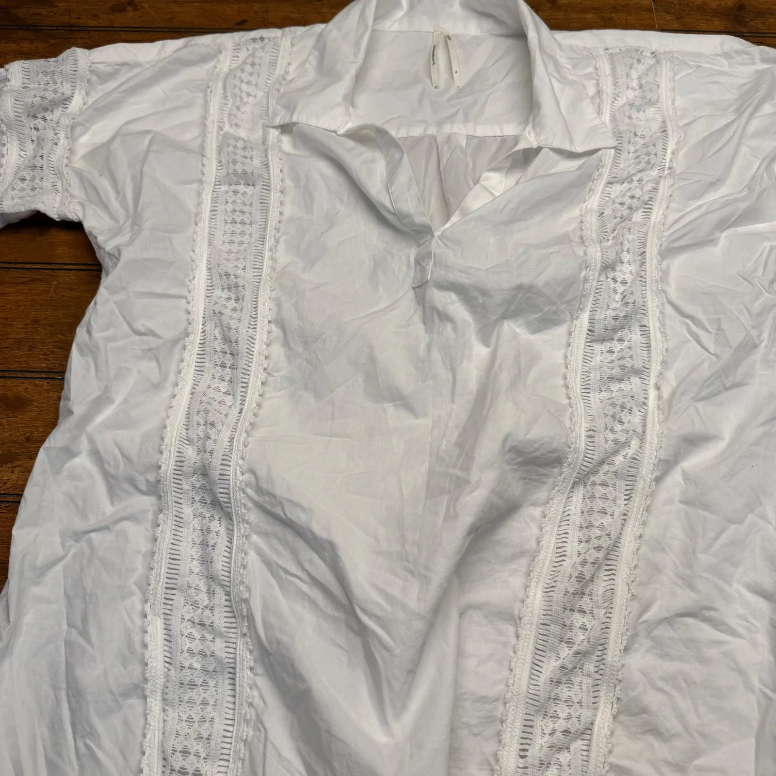 Anthropologie White Lace Trimmed V Neck Tunic‎ Shirt Top Womens XL - Image 2