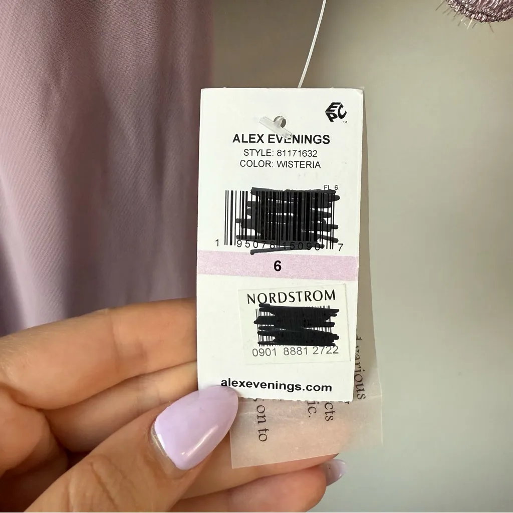 Alex Evenings‎ Embroidered Lace Bodice Tea Length Dress Wisteria Lilac 6 - Image 5