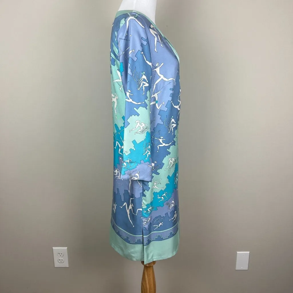 J McLaughlin Dress Women 2 Blue Silk Shift 3/4 Sleeves Split V-Neck Above Knee - Image 3