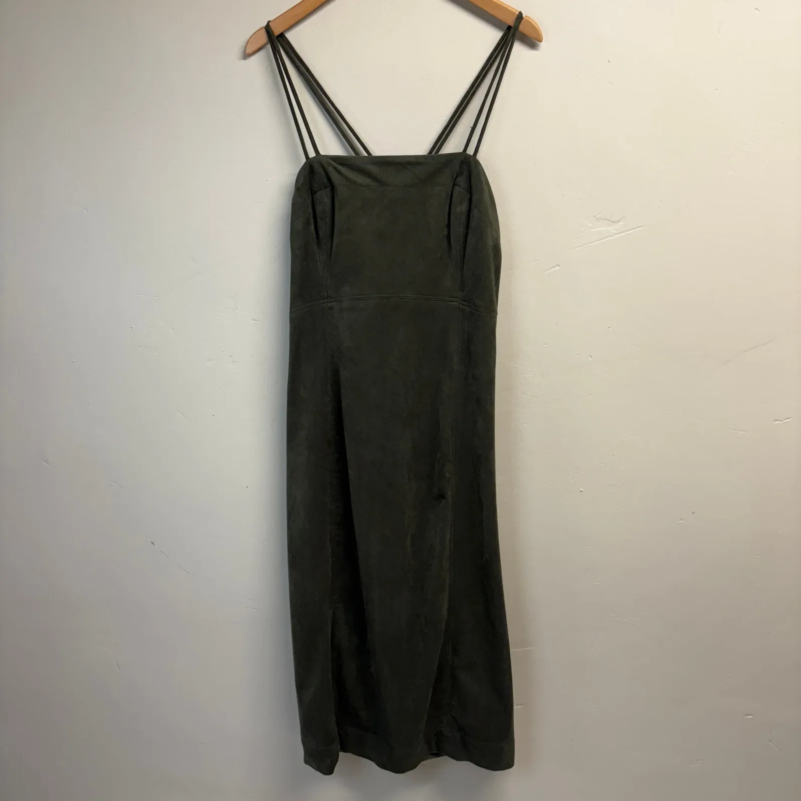 Anthropologie Sueded Slip Sleeveless Midi Dress Moss Green Size 14 - Image 3