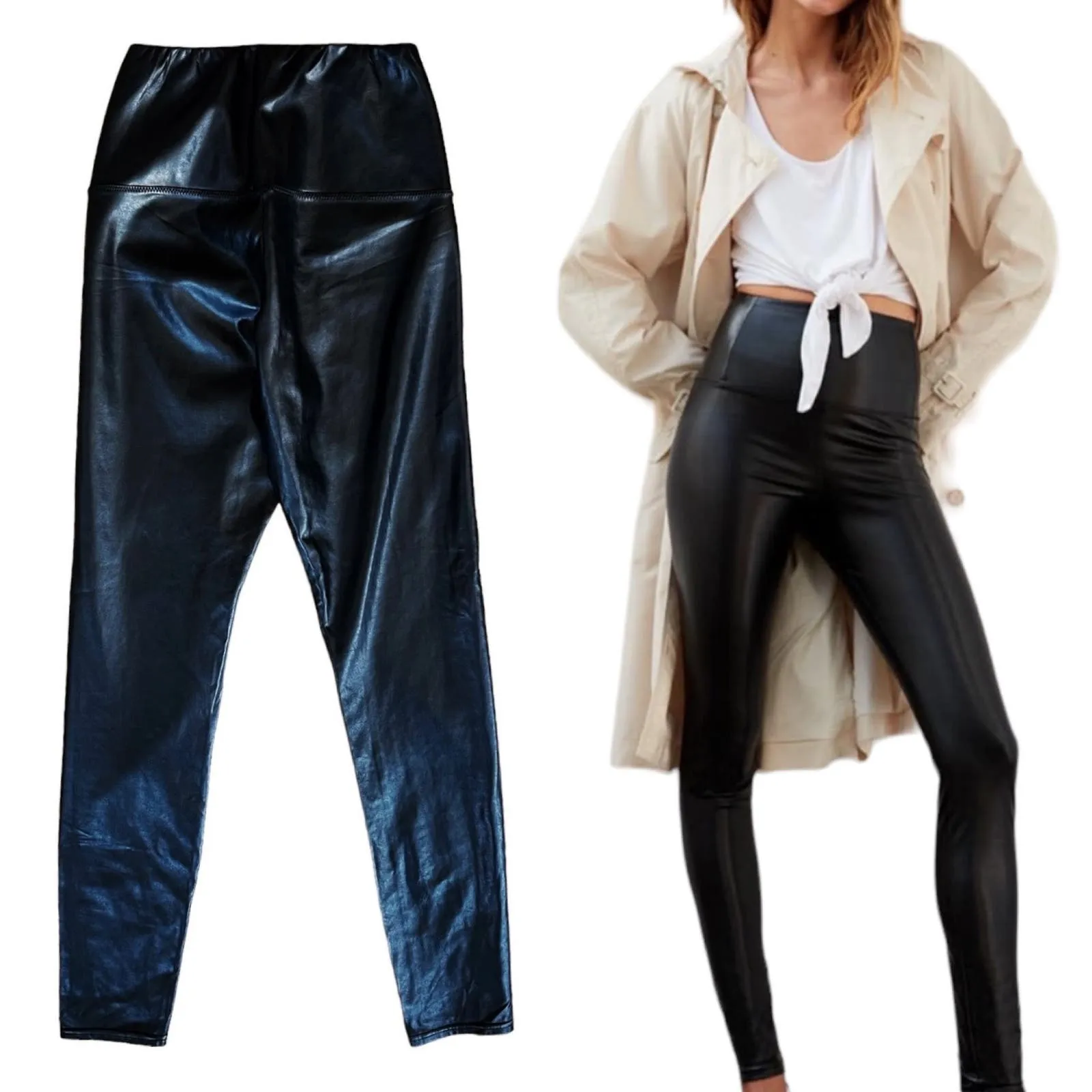 WILFRED Vegan Leather Leggings Black Pants Stretchy Sculpts High Rise Small EUC - Image 2