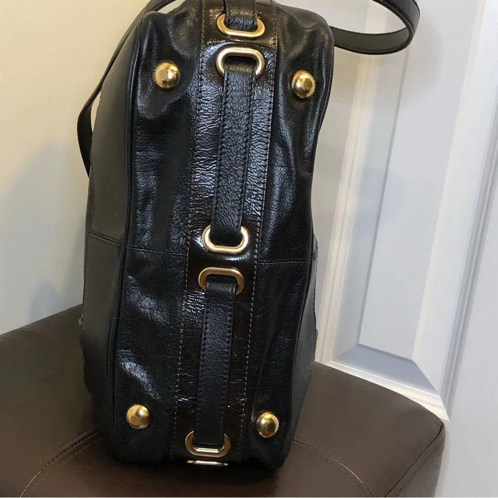 Italian Leather Satchel Top Handles Grommet Leather Accent Adj Strap - Image 14