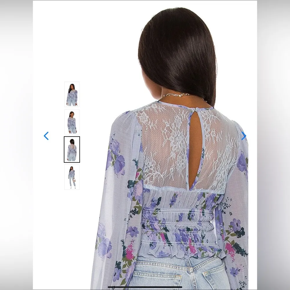 Free People  Daphne Blouse in Silver Blue Combo - Image 4