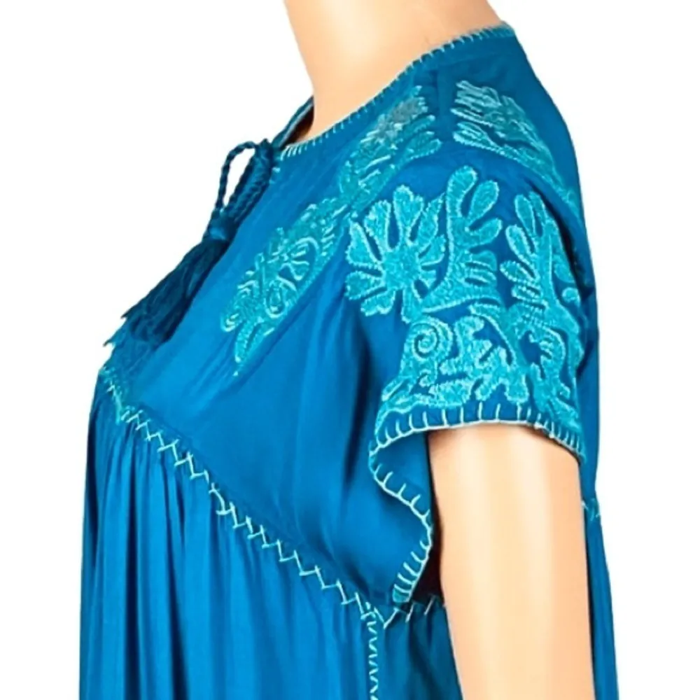 SUNDANCE “Bright Pathway” teal, embroidered, shift dress w/POCKETS. Size XS. EUC - Image 8