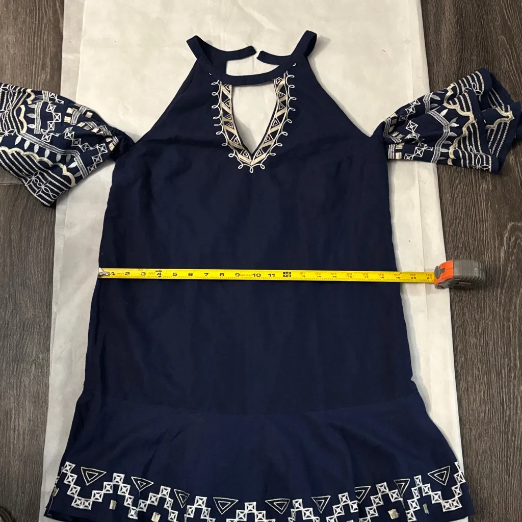 Red Carter Embroidered Linen Cold Shoulder V Neck Midi Dress S Costal Cowgirl - Image 8