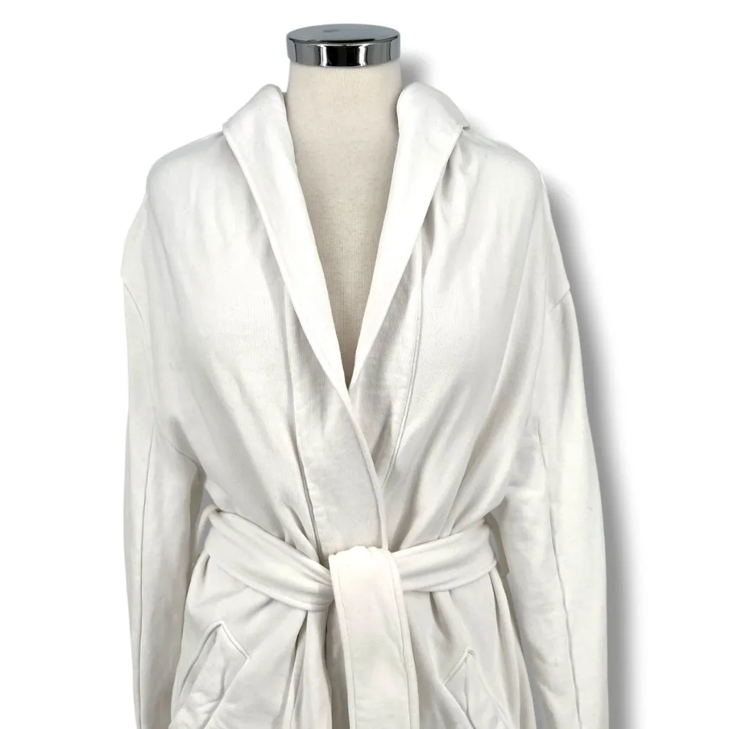 Mantra Los Angeles White Cotton Hooded Bathrobe Pockets Belt Womens Medium - Image 2