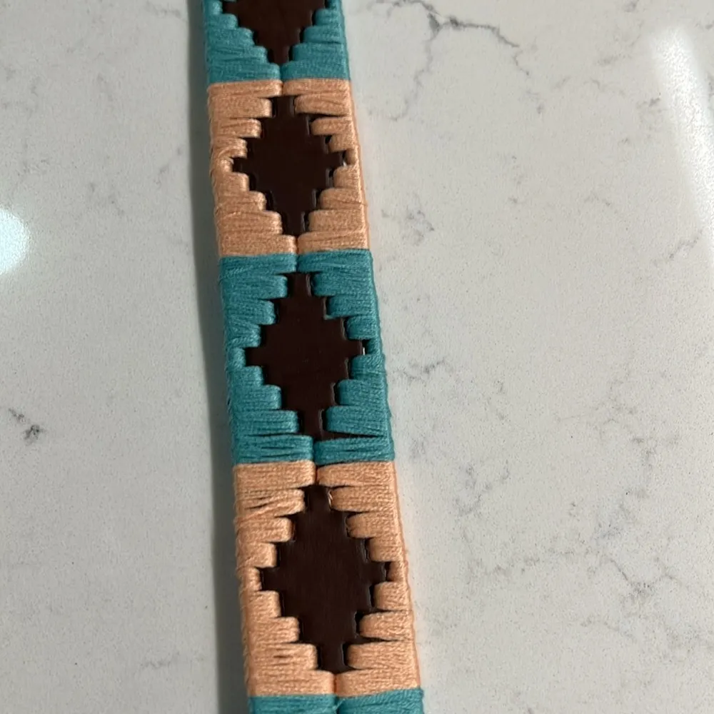 Khaki and Blue Woven Leather Belt Brown - Image 3