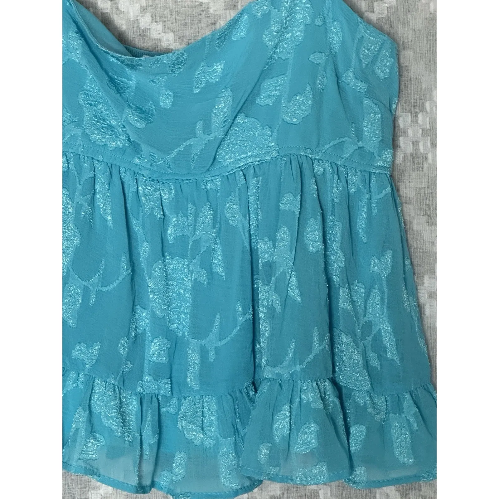 Vintage Y2K Honey Sparkle Cami Babydoll Tank Top Blue Sheer‎ Floral XL Flowy - Image 3