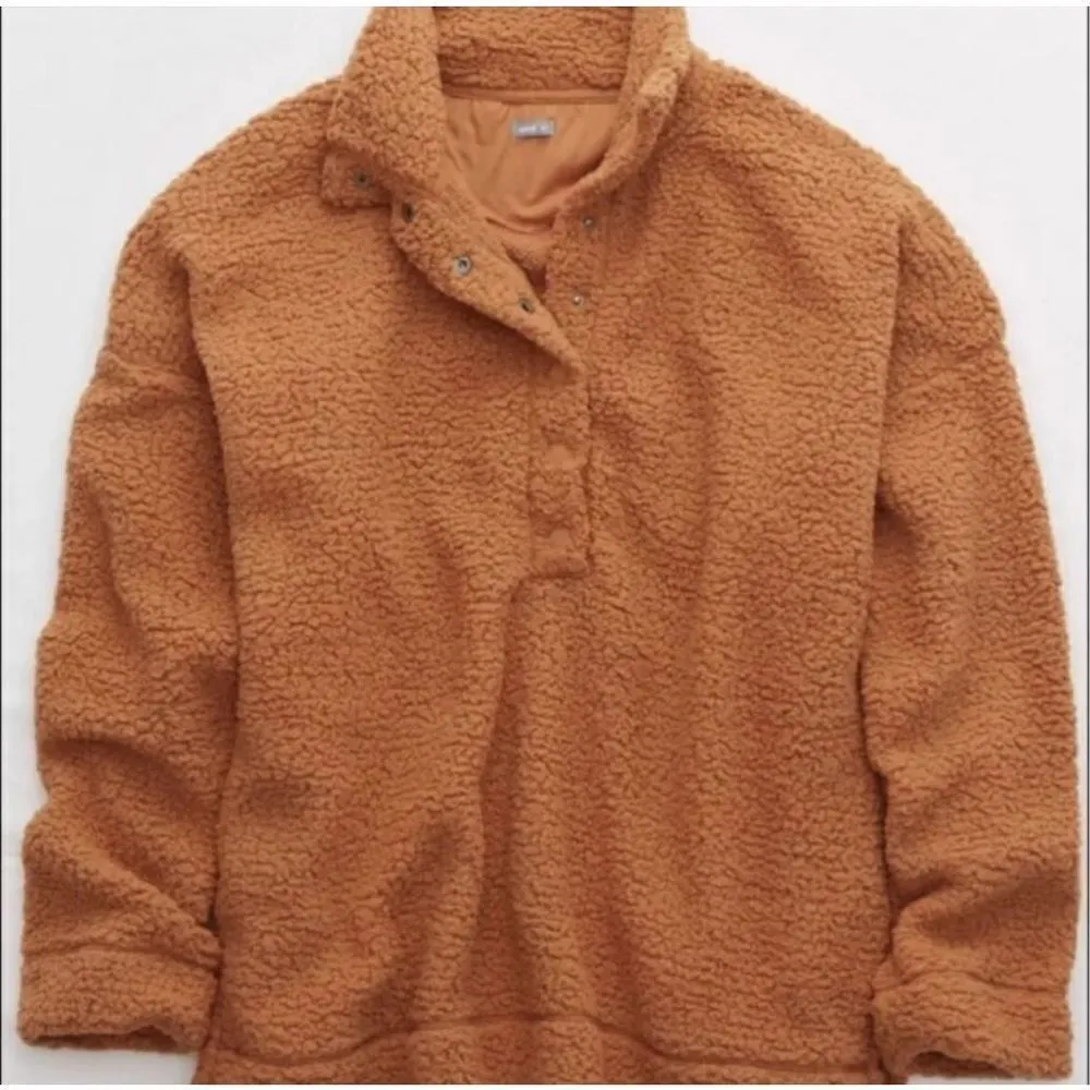 Aerie Women's Quarter Snap Teddy Fleece Pullover Sweatshirt Burnt Orange Size XS - Image 3