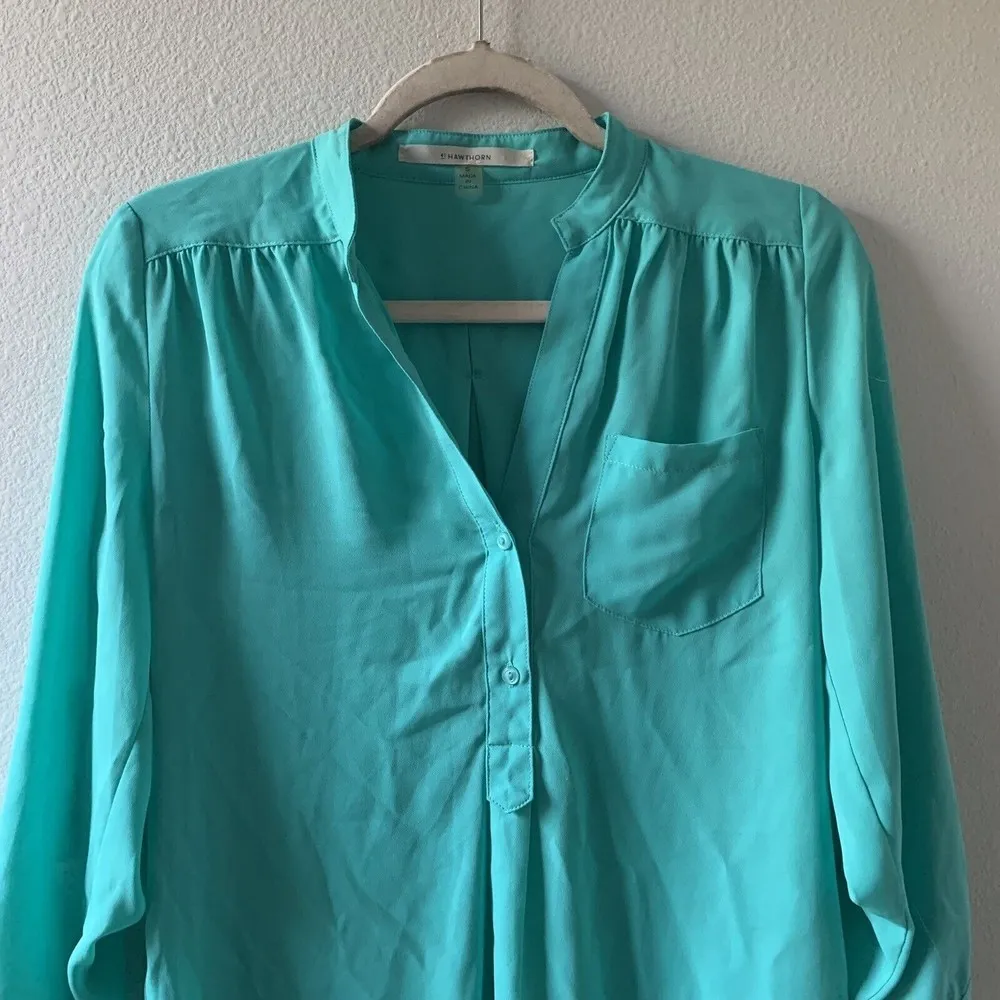 41 Hawthorn Stitch Fix Womens Size Small Blue Split Neck Tab Sleeves Blouse Top - Image 2