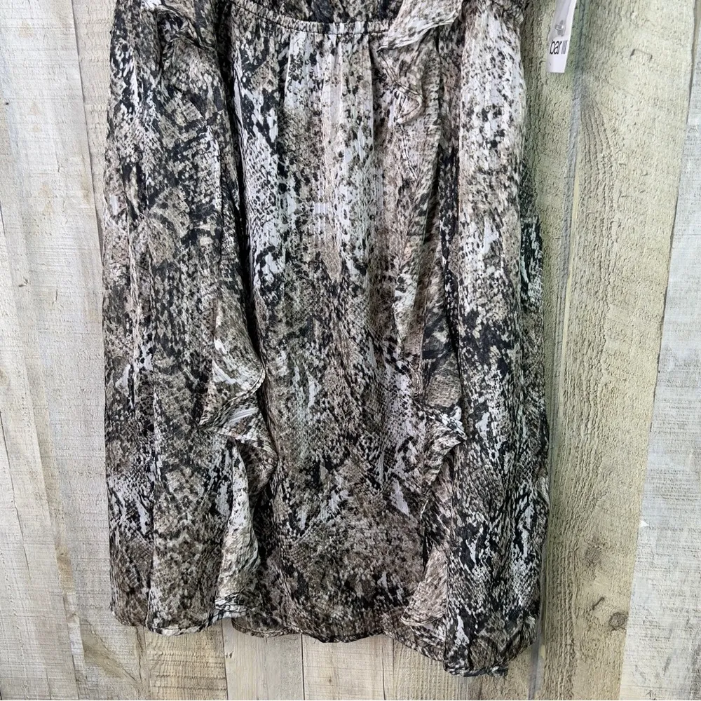 Bar lll Snake Print Dress Medium Jewel Neckline Vertical Ruffle Sleeveless - Image 5