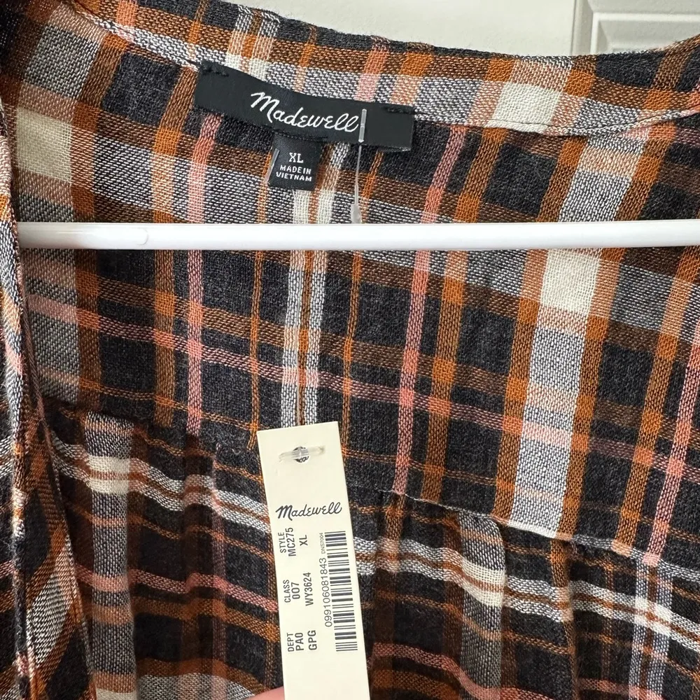 Madewell Plaid Gauze Double-Tie Wrap Top Size XL - Image 3