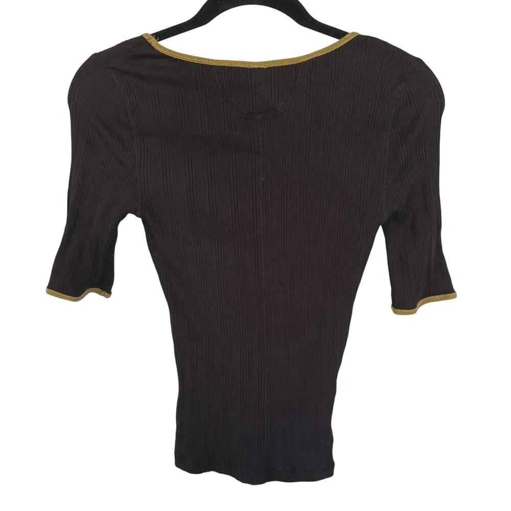 We The Free Boho Grunge Fitted Ribbed Scoop Neck Black Top Y2K Small - Image 3
