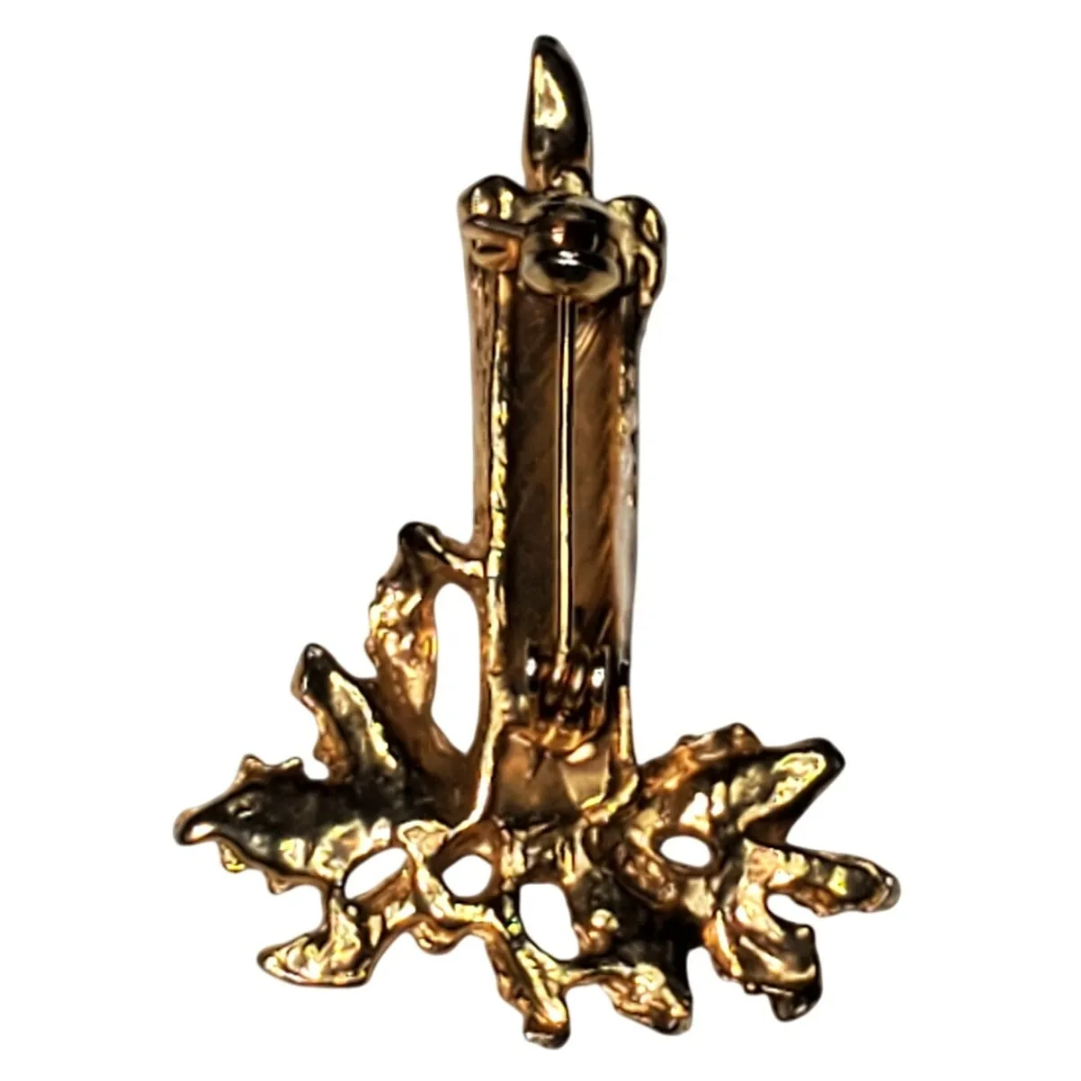 Enamel Christmas Candle Holly 2" Gold Tone Vtg Brooch Pin Holiday - Image 2