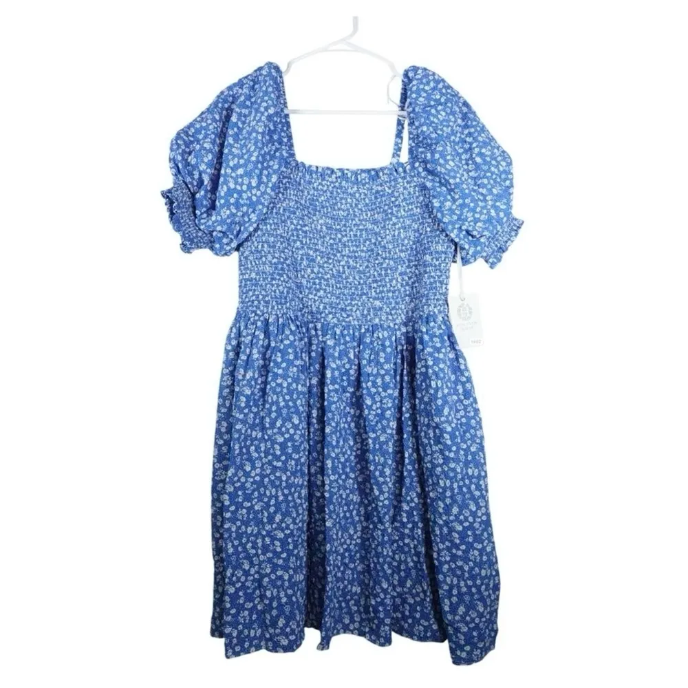 Hyacinth House Pai Mini Dress XL NWT Blue Ditsy Floral Cotton Smocked Puff Sleev - Image 9