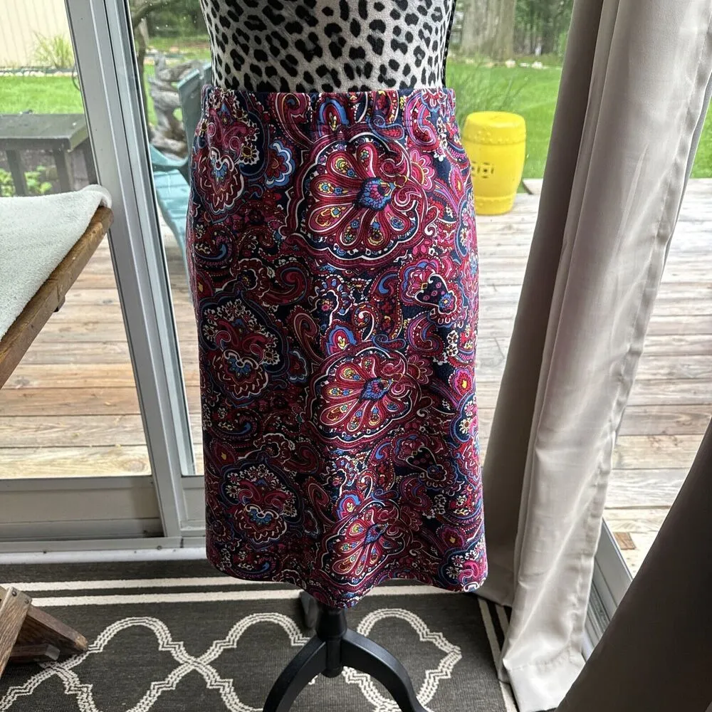 Talbots Skirt Large Pencil Purple Blue Red Geometric Kaleidoscope Colorful Boho - Image 3