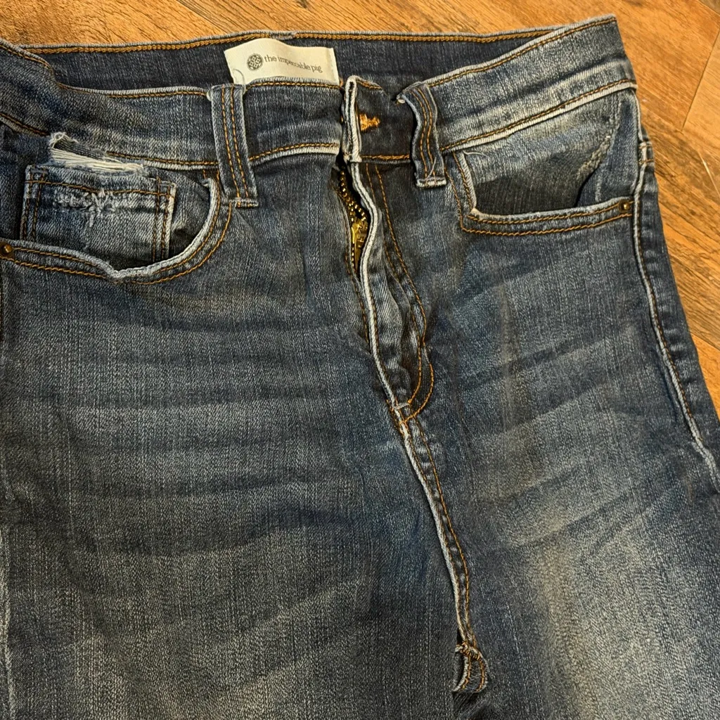 The Impeccable Pig Dark Blue Distressed Cropped Jeans 27 waist 29 inseam - Image 4